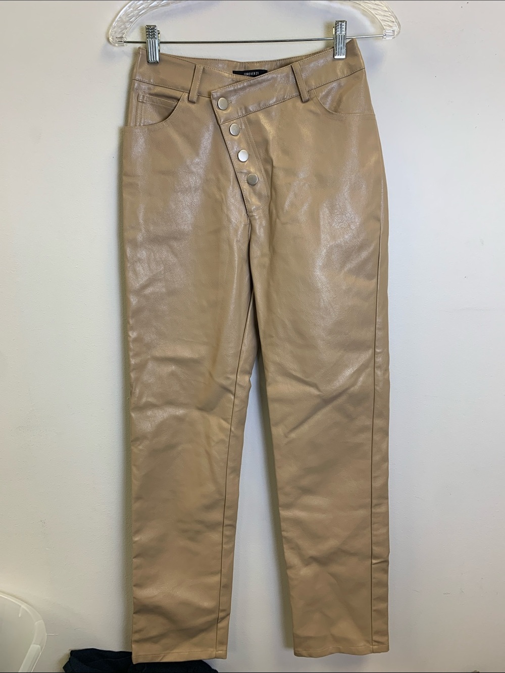 Forever21 Taupe Faux Leather Button-Front Pants
